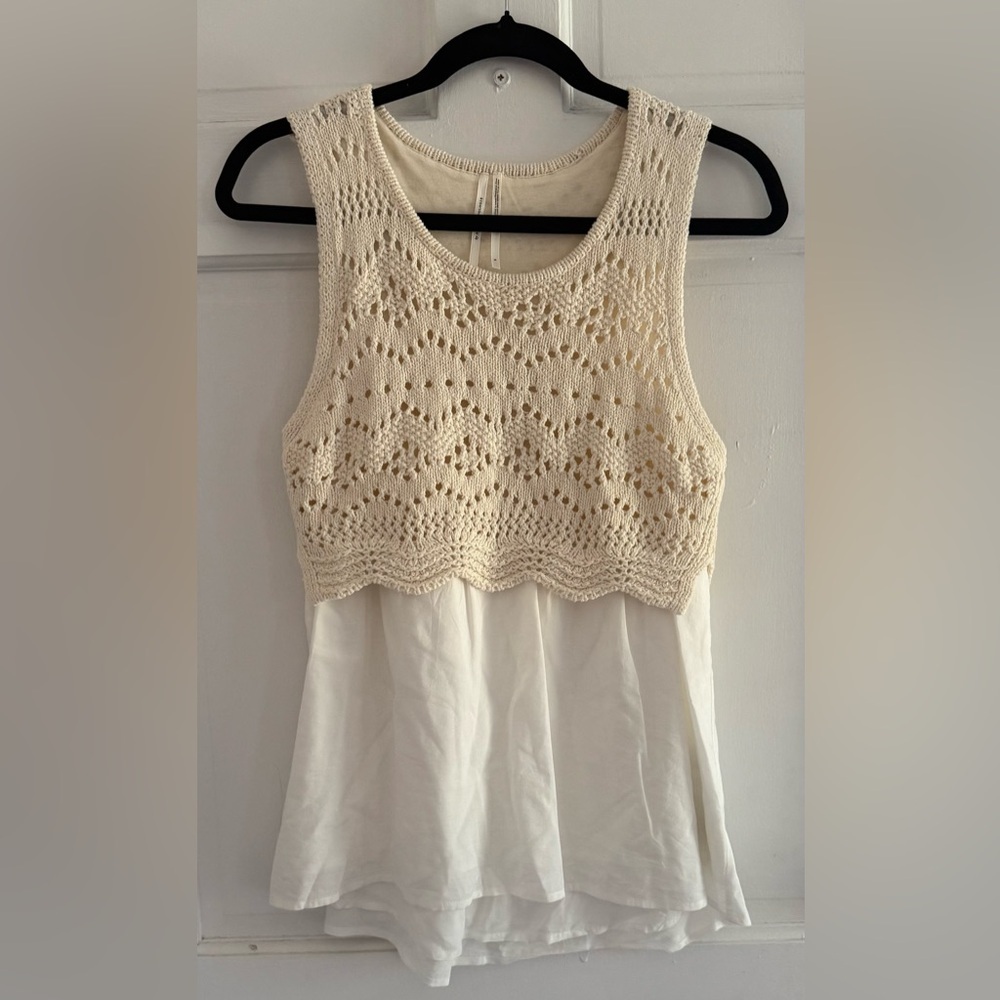 Anthro Ivory Crochet Sweater Tank Layered Boho Knit Blouse S - Picture 5 of 7